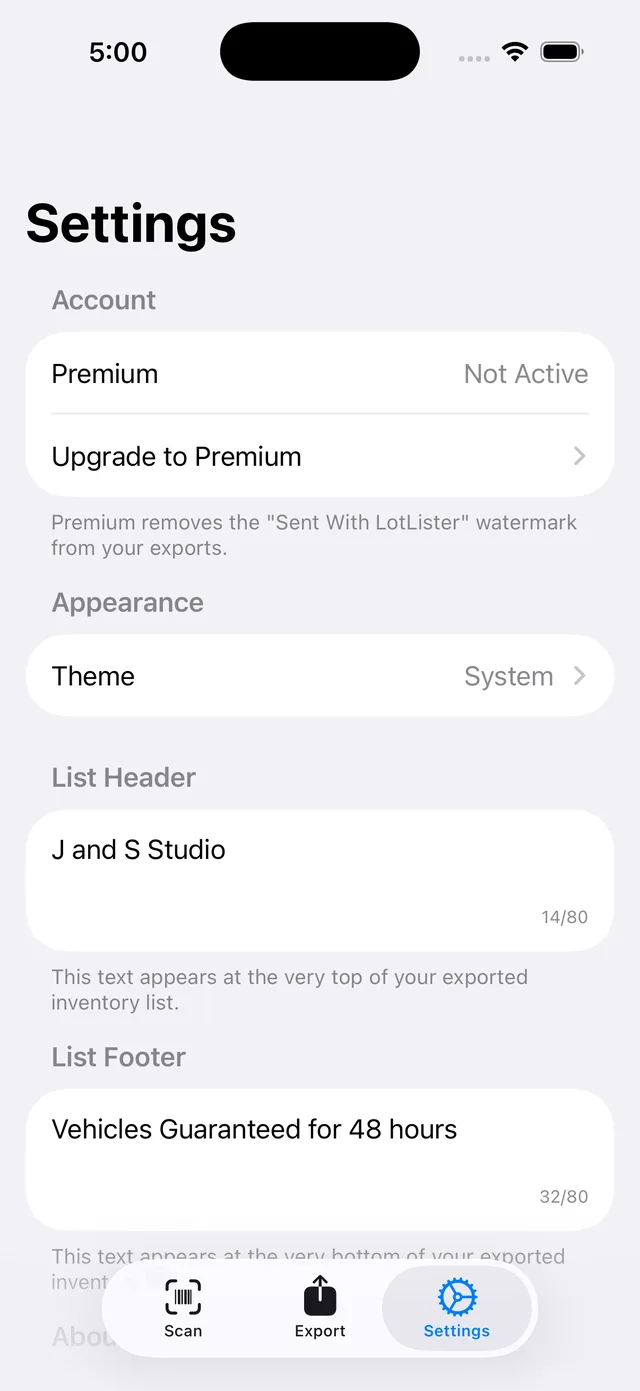 Customizer Settings Screen