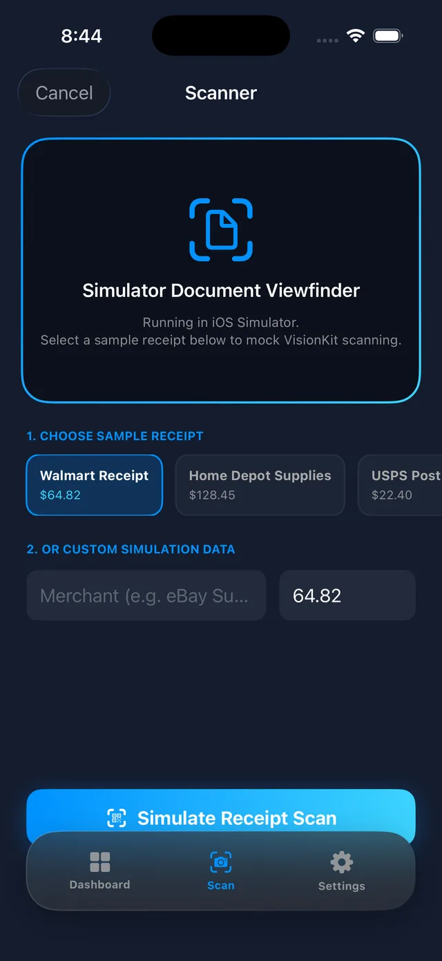 ReSeller Receipts Camera Scanner Screen